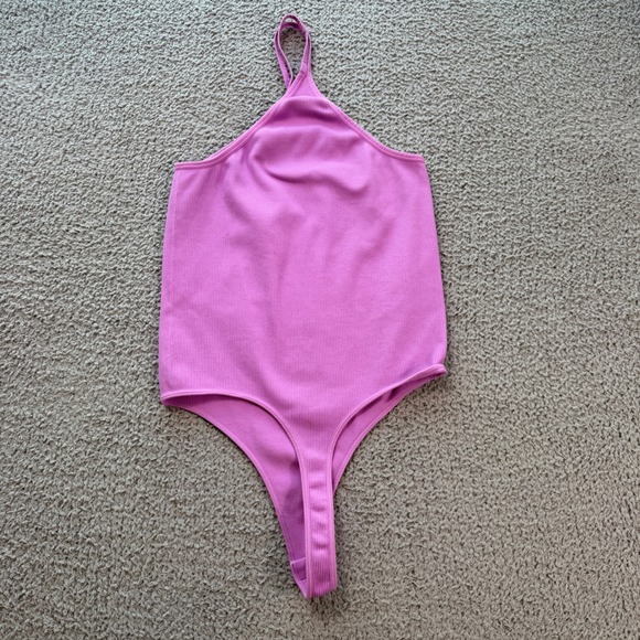 Wild Fable Womens Ribbed Halter Bodysuit Purple High Neck Thong Snap Medium - Picture 2 of 8